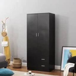 EONLION Bedroom Furniture 2 Door Wardrobe Matt Black Storage - thumbnail 1