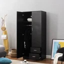 EONLION Bedroom Furniture 2 Door Wardrobe Matt Black Storage - thumbnail 3