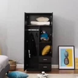 EONLION Bedroom Furniture 2 Door Wardrobe Matt Black Storage - thumbnail 2