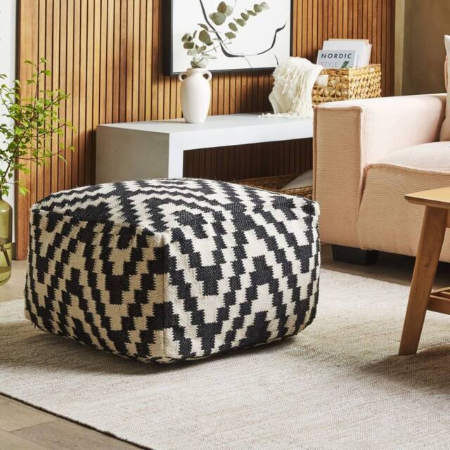Wyld and Coco Pouffe Ottoman Black and White Wool 56 x 56 cm - image 1