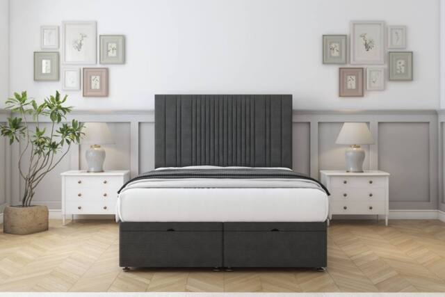 "Comfort Beds The Foxy Dumfries Ottoman Bed Base-26"" Strutted Headboard in Dark Grey - Size: Super King" - image 1