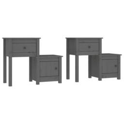 Berkfield Home Beautiful Bedside Cabinet 2 pcs Grey 79.5x38x65.5 cm Solid Wood Pine - thumbnail 3