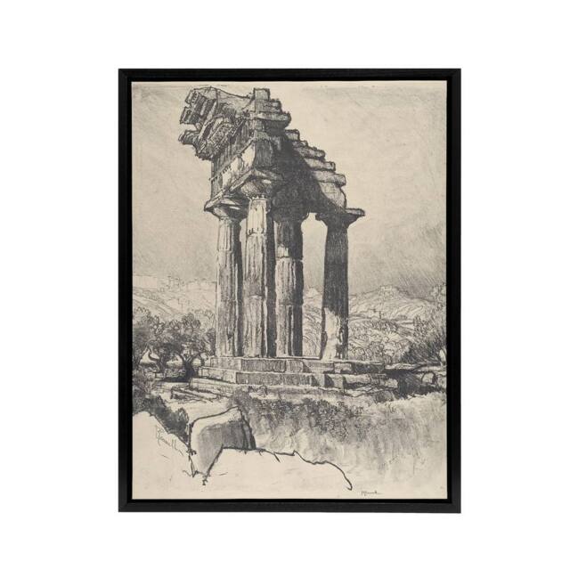 "Artery8 Joseph Pennell The Columns of Castor & Pollux Framed Canvas Art in Grey - Size: W12"" x H16""" - image 1
