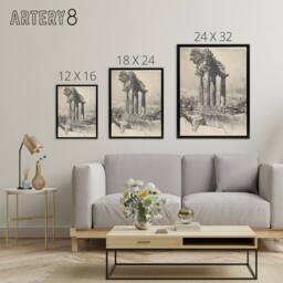 "Artery8 Joseph Pennell The Columns of Castor & Pollux Framed Canvas Art in Grey - Size: W12"" x H16""" - thumbnail 4