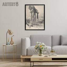 "Artery8 Joseph Pennell The Columns of Castor & Pollux Framed Canvas Art in Grey - Size: W12"" x H16""" - thumbnail 3