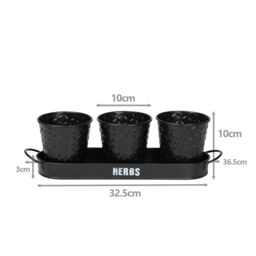 simpa Embossed Metal 3PC Herb Planters with Tray in Black - thumbnail 3
