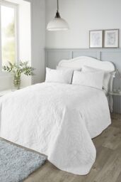 Serene 'Luana' Floral Pinsonic Microfibre Warm & Cosy Bedspread in White - thumbnail 1