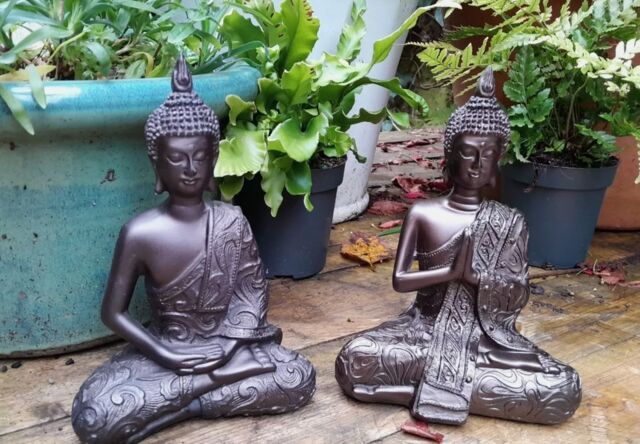 Inspirational Gifting 2 Mystic Thai Buddha Ornaments Sculptures, Set of two in Cold Cast Bronze resin - image 1