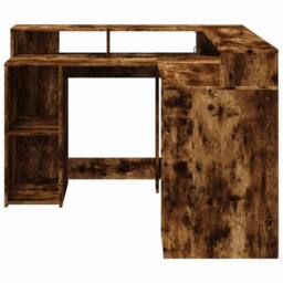 Berkfield Home Soft Desk with LED Lights Smoked Oak 130x130x91 cm Engineered Wood in Brown - Size: 130 x 130 x 91 cm - thumbnail 6