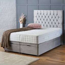 "BSSPOKE Mia Ottoman Divan Bed Plush Velvet 54"" Headboard & No Mattress in Silver - Size: Double"