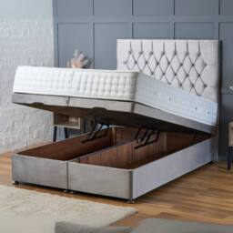 "BSSPOKE Mia Ottoman Divan Bed Plush Velvet 54"" Headboard & No Mattress in Silver - Size: Double" - thumbnail 4