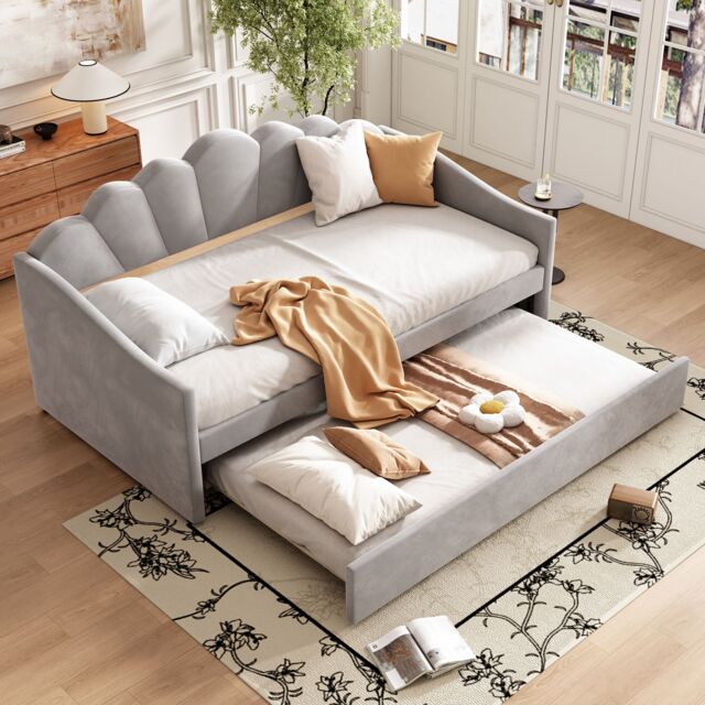 Matteo Upholstered Bed, 3FT Single Bed Bottom With Trundle Bed in Grey - Size: Single Fitted - image 1