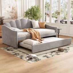 Matteo Upholstered Bed, 3FT Single Bed Bottom With Trundle Bed in Grey - Size: Single Fitted - thumbnail 3