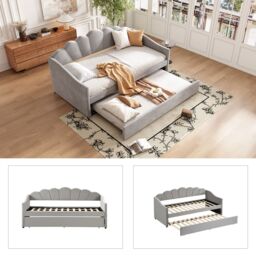 Matteo Upholstered Bed, 3FT Single Bed Bottom With Trundle Bed in Grey - Size: Single Fitted - thumbnail 6