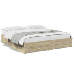 Berkfield Home Bed Frame w/Drawers Frame Sonoma Oak 180x200 cm Super King in Brown - thumbnail 1