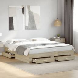 Berkfield Home Bed Frame w/Drawers Frame Sonoma Oak 180x200 cm Super King in Brown - thumbnail 2