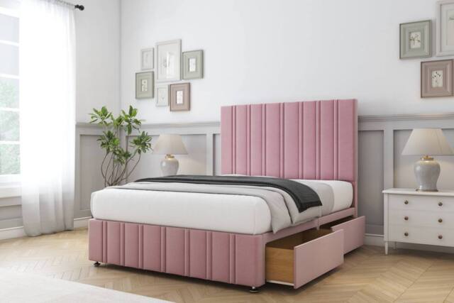 "Comfort Beds Lorenzo Plush Divan Base 2 Drawers - 54"" Headboard-Footboard in Pink - Size: Single" - image 1