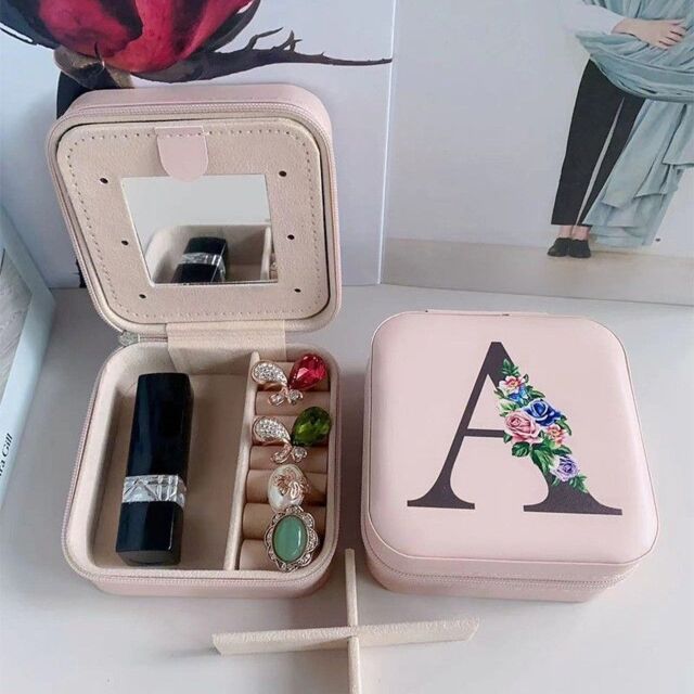 "PEACH ACCESSORIES Women's Pink Jewellery Box with Floral Monogram "" A"""