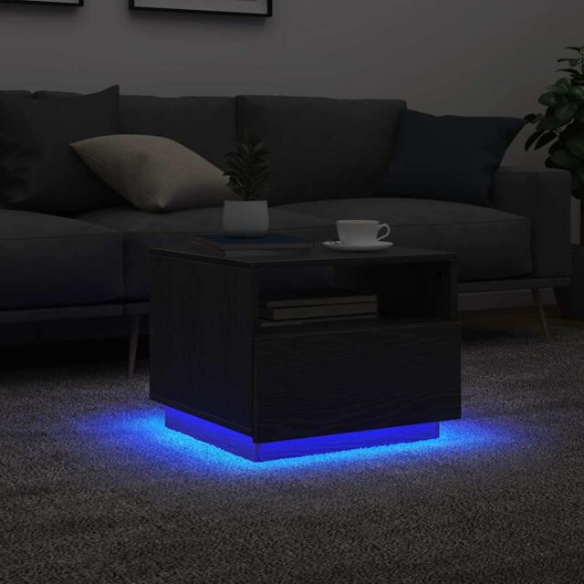 Berkfield Home Coffee Table with LED Lights Black Oak 50x49x40 cm - Size: 50 x 49 x 40 cm - image 1