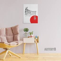"Artery8 Bon Appetit Kitchen Canvas Wall Art Print in White - Size: W18"" x H24""" - thumbnail 3