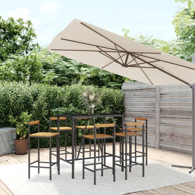 Berkfield Home 7 Piece Garden Bar Set Black Poly Rattan& Solid Wood Acacia - image 1