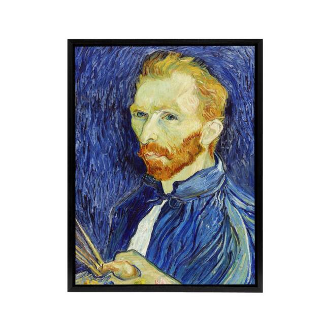"Artery8 Self Portrait With Palette Van Gogh Black Framed Canvas Wall Art in Blue - Size: W12"" x H16""" - image 1