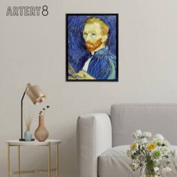 "Artery8 Self Portrait With Palette Van Gogh Black Framed Canvas Wall Art in Blue - Size: W12"" x H16""" - thumbnail 3