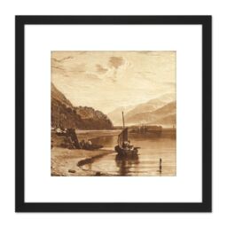 Artery8 Turner Inverary Pier Loch Fyne Morning Engraving 8X8 Inch Square Wooden Framed Wall Art Print Picture with Mount in Black - thumbnail 1