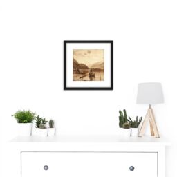 Artery8 Turner Inverary Pier Loch Fyne Morning Engraving 8X8 Inch Square Wooden Framed Wall Art Print Picture with Mount in Black - thumbnail 2