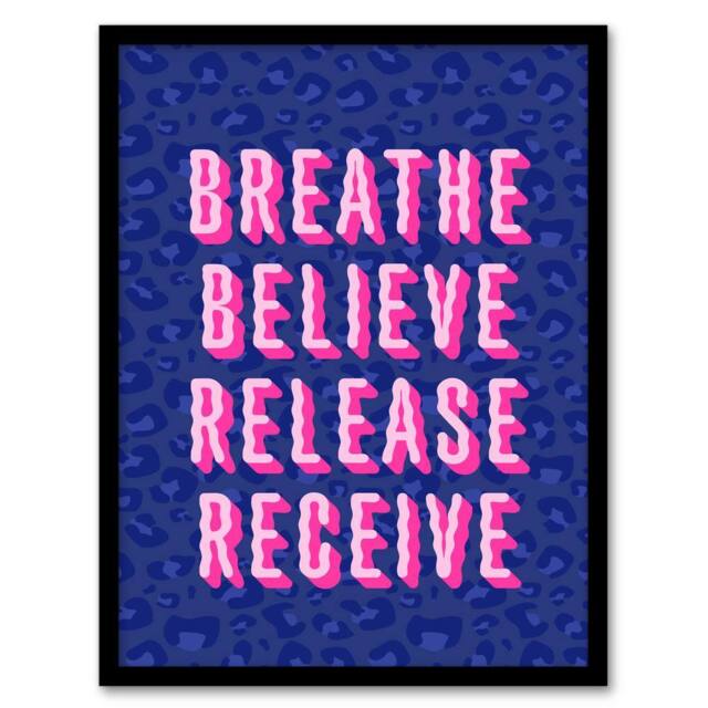 Artery8 Breathe Believe Release Receive Cheetah Print Framed Wall Art Print in Blue - Size: A4 - image 1