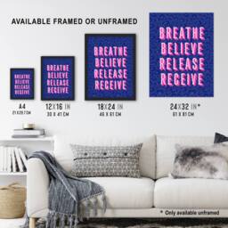 Artery8 Breathe Believe Release Receive Cheetah Print Framed Wall Art Print in Blue - Size: A4 - thumbnail 3