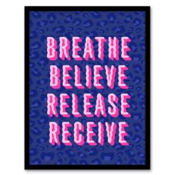 Artery8 Breathe Believe Release Receive Cheetah Print Framed Wall Art Print in Blue - Size: A4 - thumbnail 1