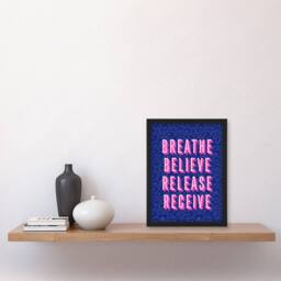 Artery8 Breathe Believe Release Receive Cheetah Print Framed Wall Art Print in Blue - Size: A4 - thumbnail 4