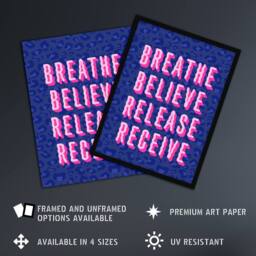 Artery8 Breathe Believe Release Receive Cheetah Print Framed Wall Art Print in Blue - Size: A4 - thumbnail 2