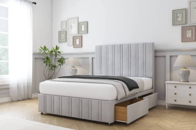 "Comfort Beds Lorenzo Naples Divan Base 2 Drawers - 54"" Headboard-Footboard in Silver - Size: Single" - image 1