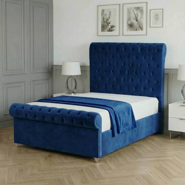 Living Comfort Bedz Regency Sleigh Ottoman Gas Lift Upholstered Bed with 48 Inch Headboard in Blue - Size: King - image 1