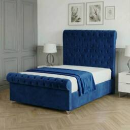 Living Comfort Bedz Regency Sleigh Ottoman Gas Lift Upholstered Bed with 48 Inch Headboard in Blue - Size: King - thumbnail 1