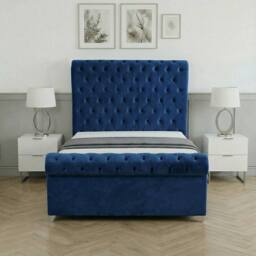 Living Comfort Bedz Regency Sleigh Ottoman Gas Lift Upholstered Bed with 48 Inch Headboard in Blue - Size: King - thumbnail 2