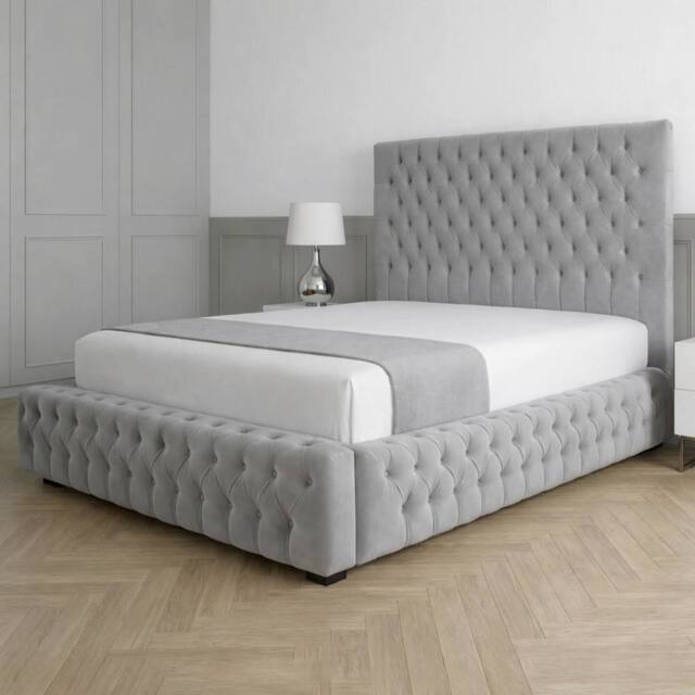 Living Comfort Bedz Countess Plush Velvet Upholstered Bed Slatted Base - 48Inch Headboard in Silver - Size: Double - image 1