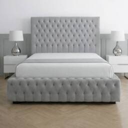 Living Comfort Bedz Countess Plush Velvet Upholstered Bed Slatted Base - 48Inch Headboard in Silver - Size: Double - thumbnail 2