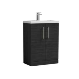 Balterley Bathroom Vanity Basin Unit, Brushed Pewter Handles, 600mm, Wood Black