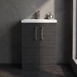 Balterley Bathroom Vanity Basin Unit, Brushed Pewter Handles, 600mm, Wood Black - thumbnail 6