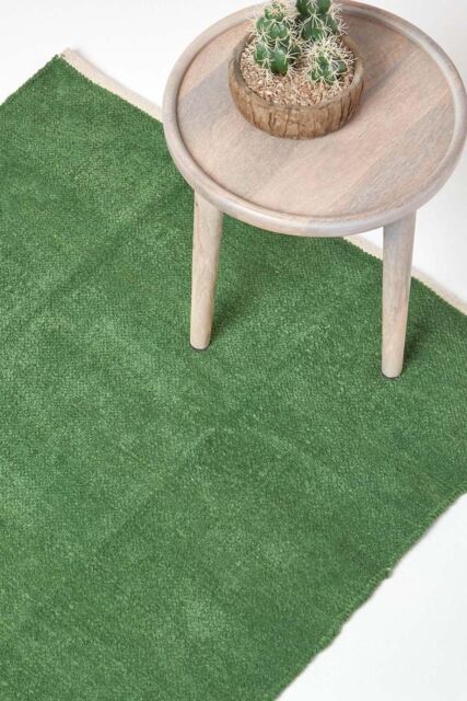 Homescapes 100% Cotton Plain Chenille Rug in Dark Olive - Size: 45 cm x 70 cm - image 1