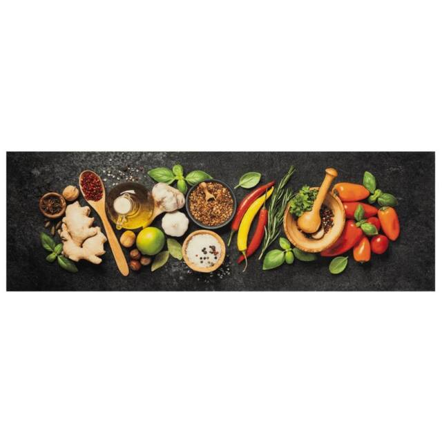 Berkfield Home Kitchen Rug Washable Spices 60x180 cm Velvet in Black - image 1