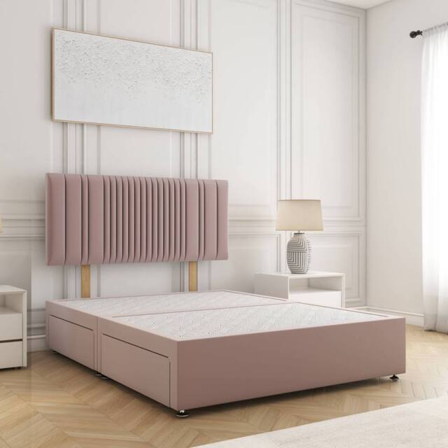 "BSSPOKE Florence Divan Bed Plush Velvet 24""Headboard & No Mattress No Drawers in Pink - Size: Single" - image 1