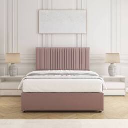 "BSSPOKE Florence Divan Bed Plush Velvet 24""Headboard & No Mattress No Drawers in Pink - Size: Single" - thumbnail 2