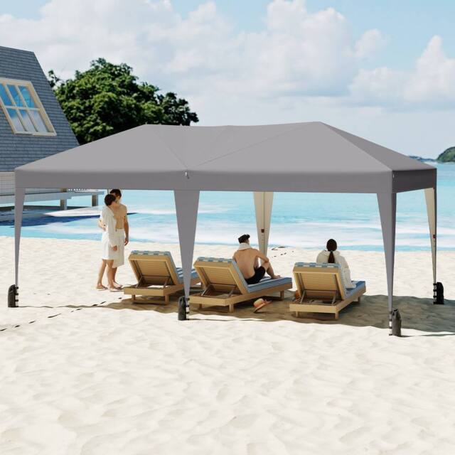 Costway 590x300 CM Pop up Canopy Tent Foldable Patio Shelter w/ Wheeled Bag in Grey - image 1