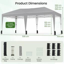 Costway 590x300 CM Pop up Canopy Tent Foldable Patio Shelter w/ Wheeled Bag in Grey - thumbnail 3