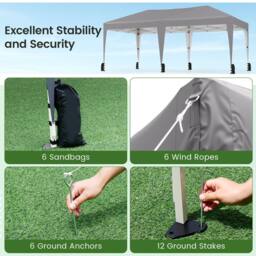 Costway 590x300 CM Pop up Canopy Tent Foldable Patio Shelter w/ Wheeled Bag in Grey - thumbnail 8