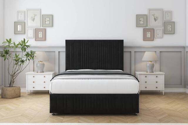 "Comfort Beds The Foxy Plush Divan Set No Drawers-26"" Headboard-Footboard in Black - Size: Small Double" - image 1